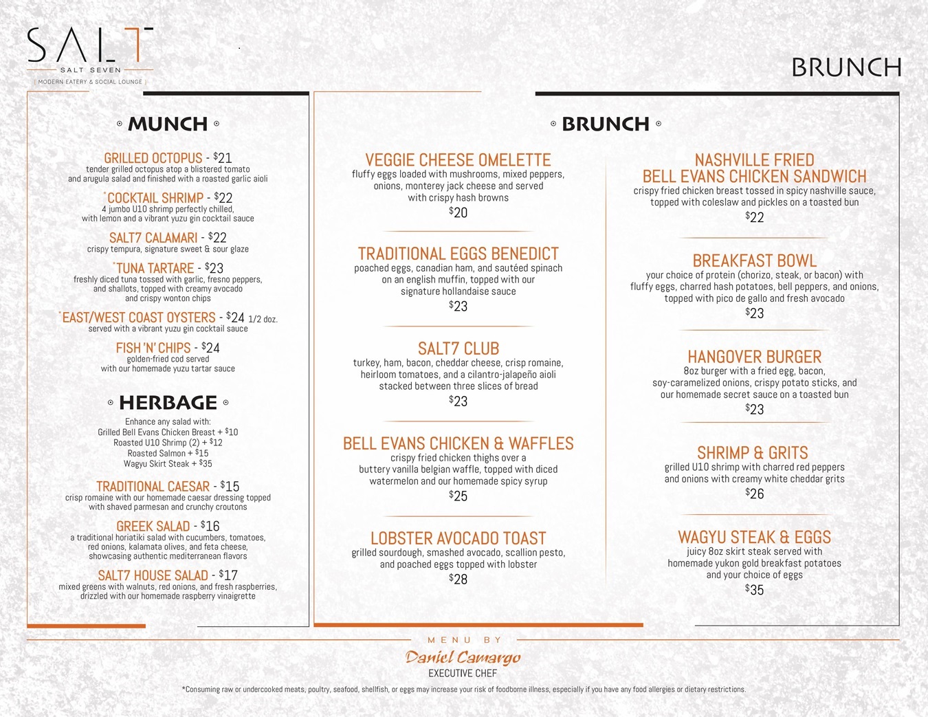 Salt7 Brunch Menu February 2025