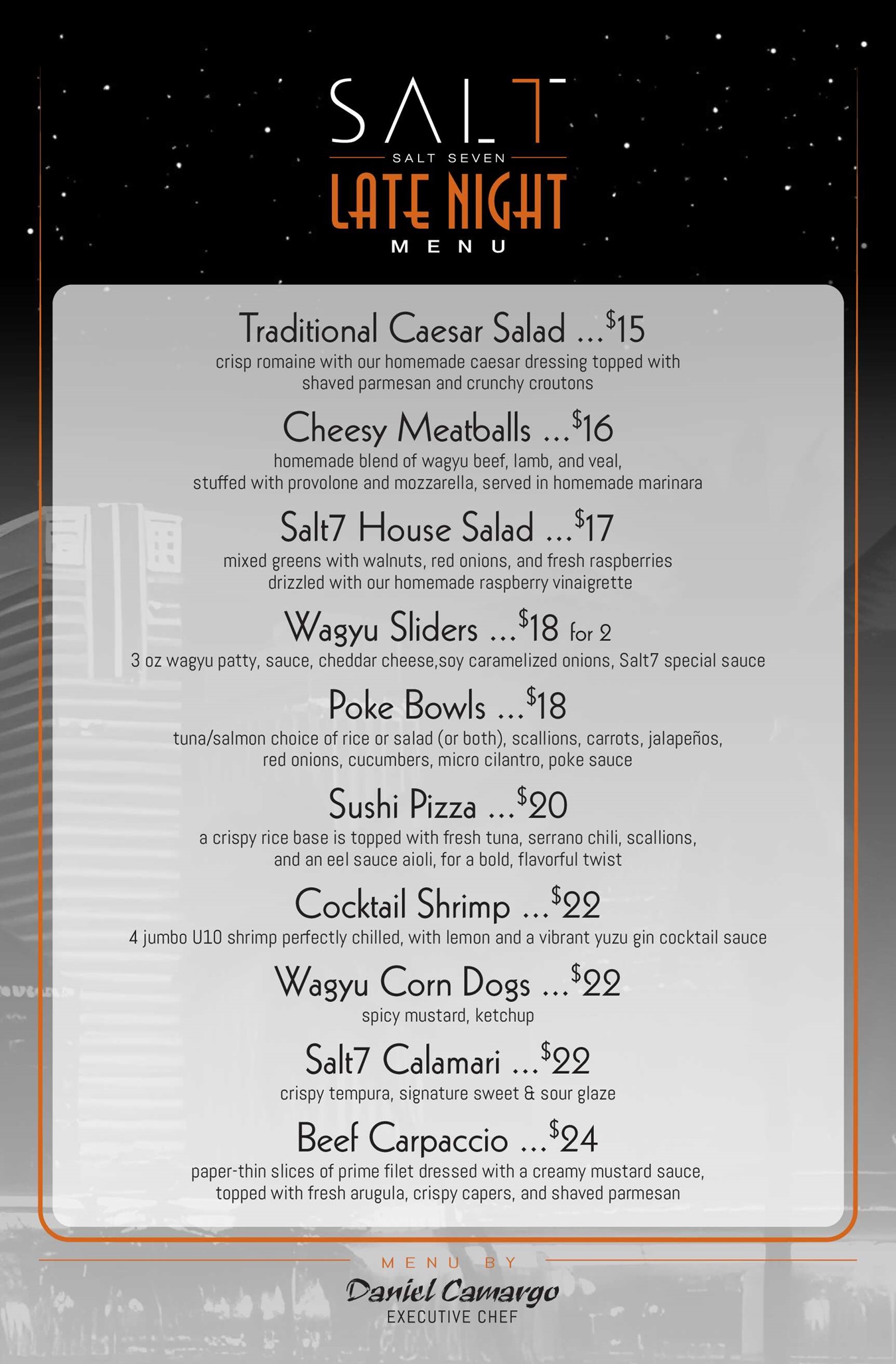 Salt7 Late Night Menu February 2025